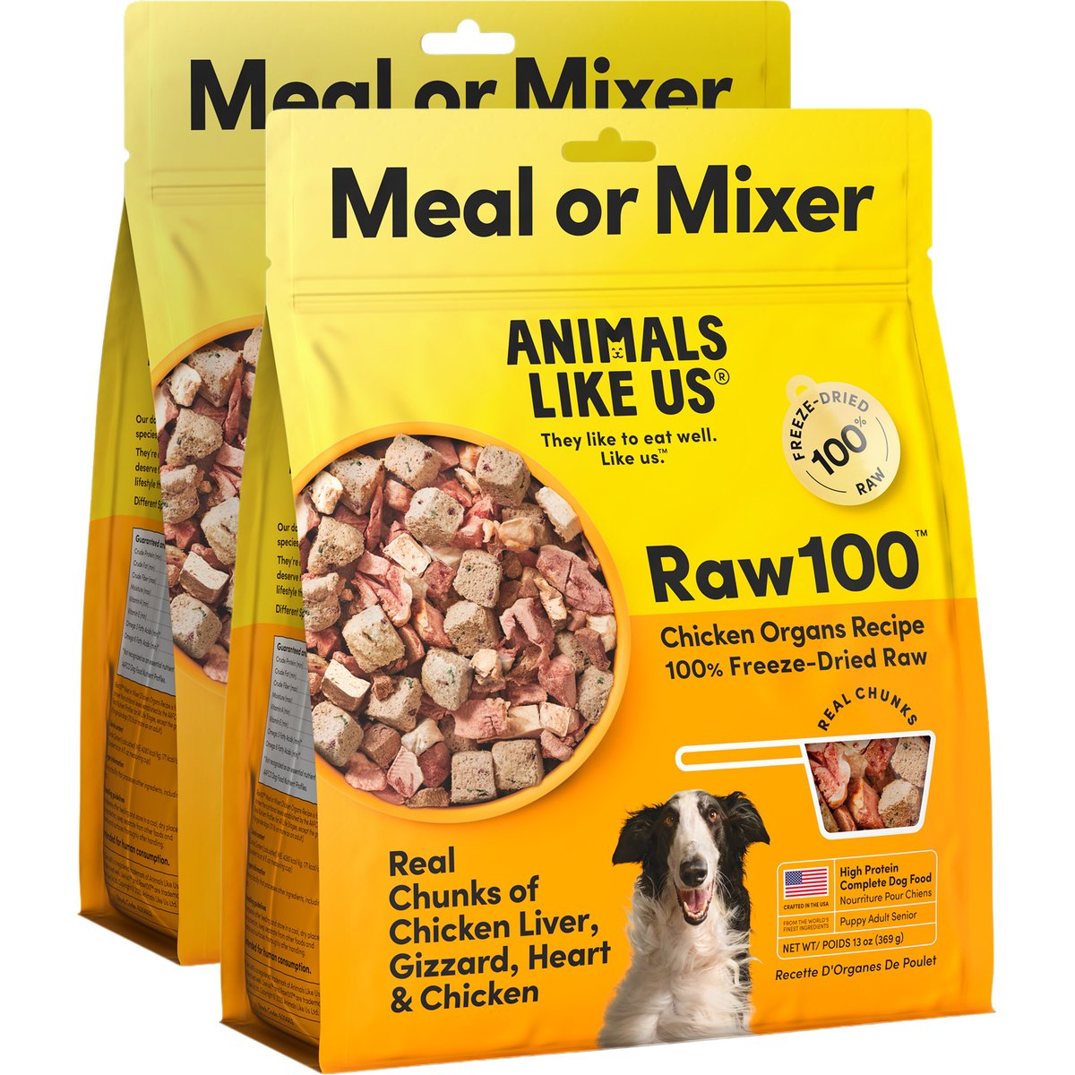 Animals Like Us Raw100 Chicken Organs Recipe Freeze-Dried Dog Food Mixer, 26-oz bundle