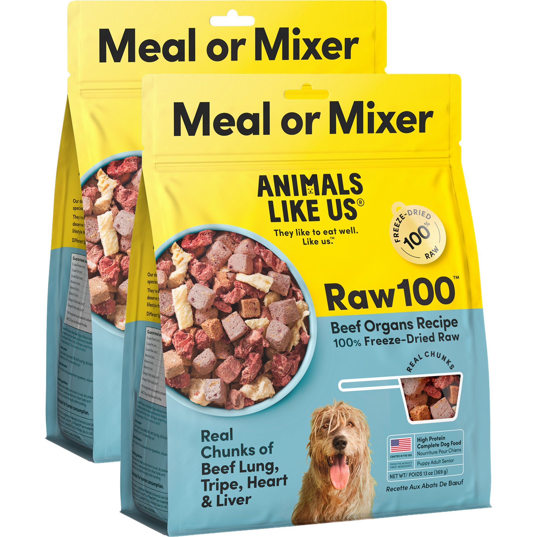 Animals Like Us Raw100 Beef Organs Recipe Freeze-Dried Dog Food Mixer, 26-oz bundle