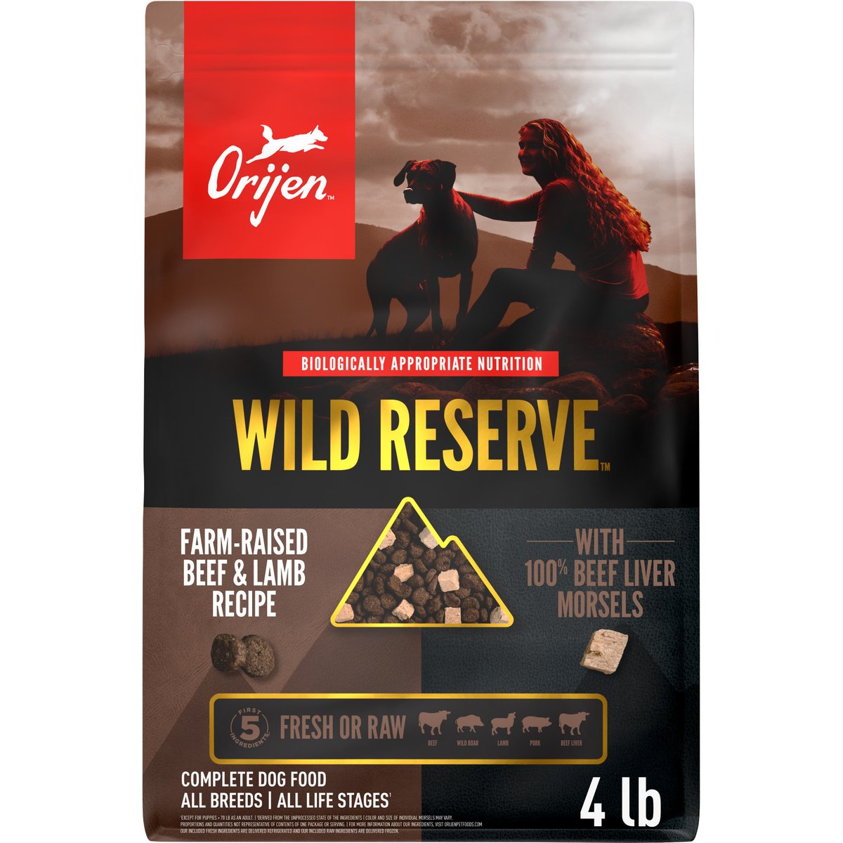 ORIJEN Wild Reserve Farm-Raised Beef & Lamb Dry Dog Food, 4-lb bag