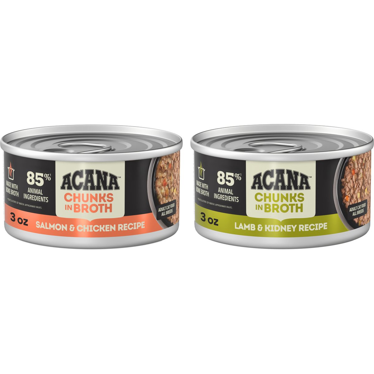 ACANA Salmon & Chicken + Lamb & Kidney Variety Pack Chunks in Broth Wet Cat Food, 3-oz can, case of 12