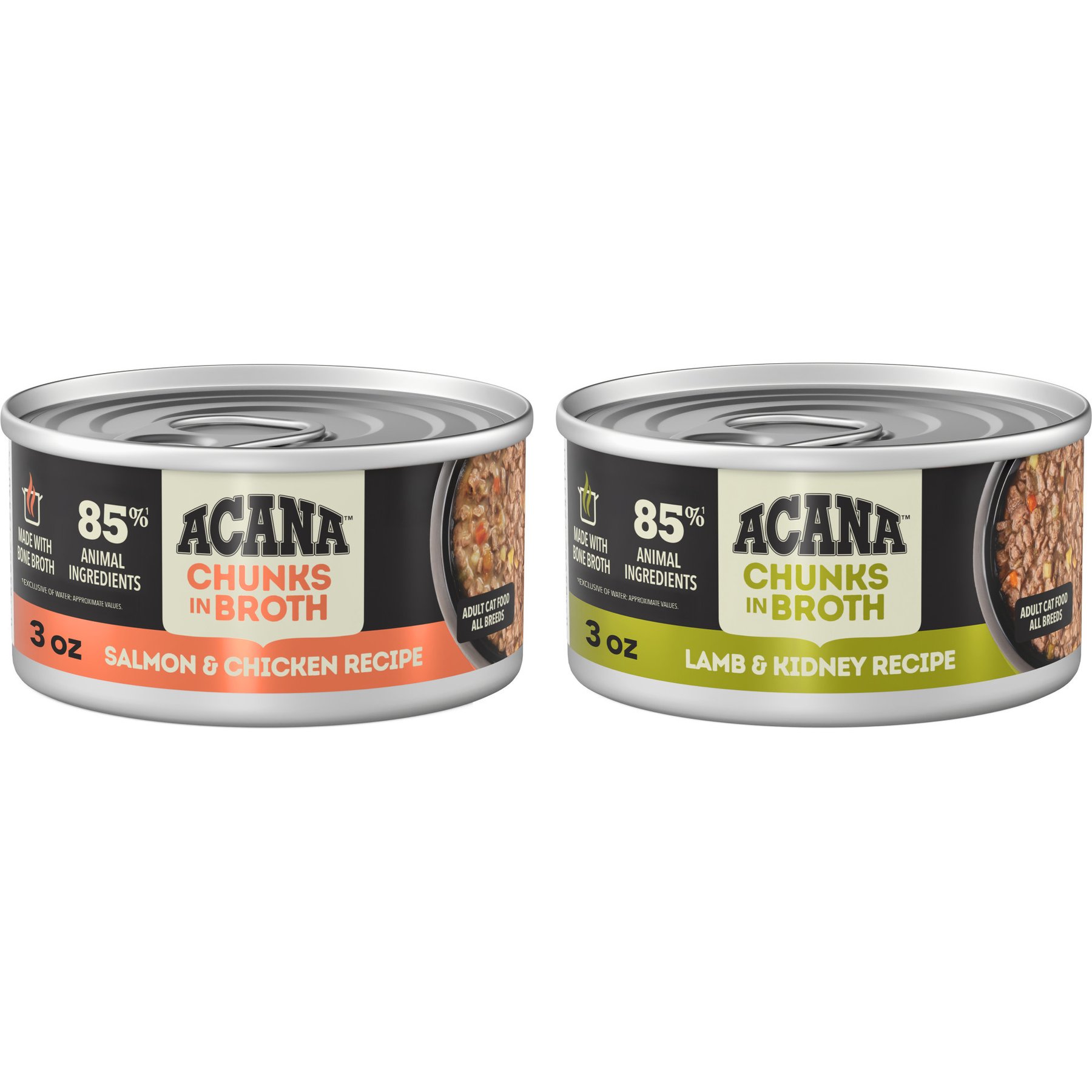 ACANA Salmon & Chicken + Lamb & Kidney Variety Pack Chunks in Broth Wet Cat Food, 3-oz can, case of 12