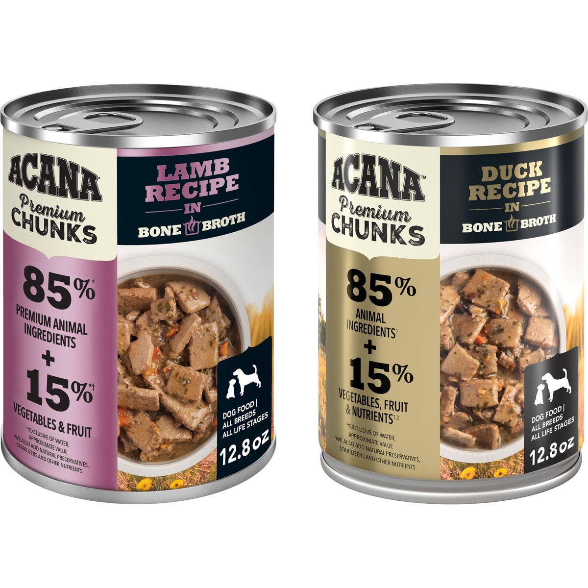 ACANA Premium Lamb & Duck Chunks in Bone Broth Variety Pack Grain-Free Wet Dog Food, 12.8-oz can, case of 6