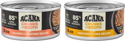 ACANA Salmon & Chicken + Chicken & Tuna Variety Pack Chunks in Broth Wet Cat Food, 3-oz can, case of 12