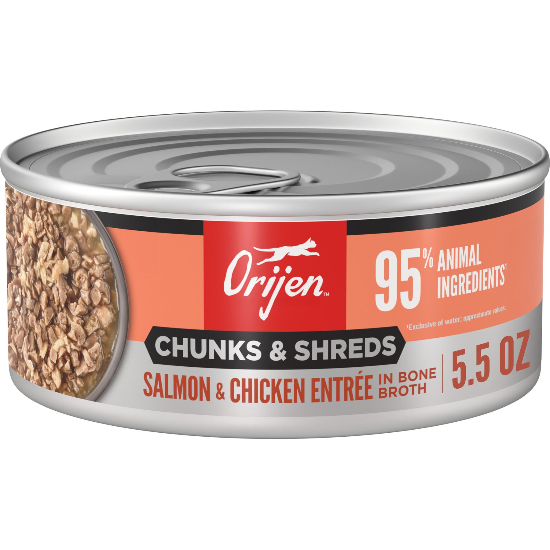 ORIJEN Salmon & Chicken Entree Chunks & Shreds Wet Cat Food, 5.5-oz can, case of 6