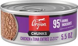 ORIJEN Chunks & Shreds Kitten Chicken & Tuna Entree Wet Cat Food, 5.5-oz can, case of 6