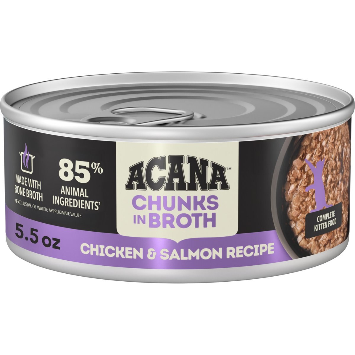 ACANA Chicken & Salmon Chunks in Broth for Kittens Wet Cat Food, 5.5-oz can, case of 6