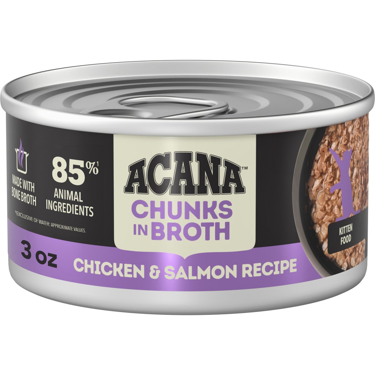 ACANA Chicken & Salmon Chunks in Broth for Kittens Wet Cat Food, 3-oz can, case of 12