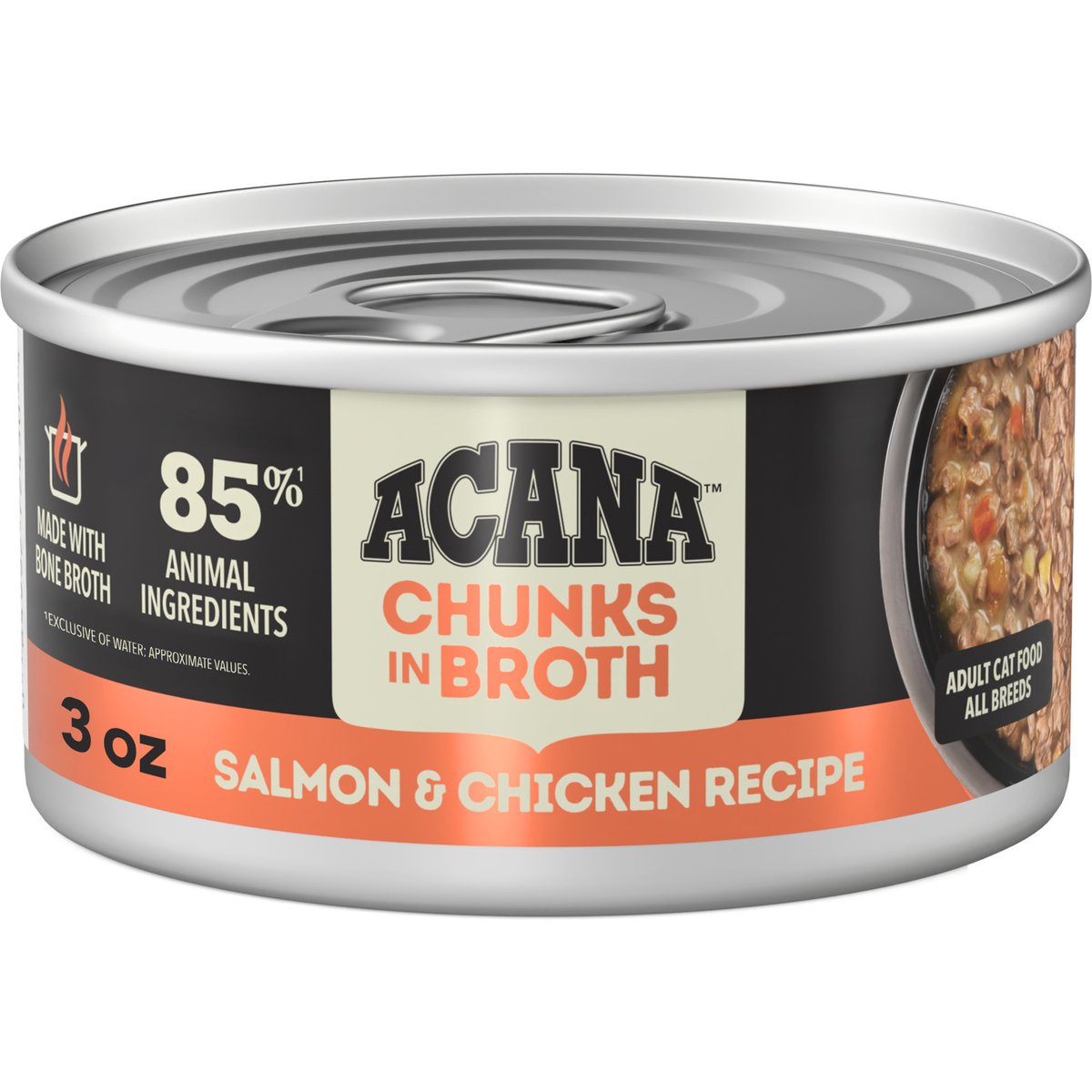 ACANA Salmon & Chicken Chunks in Broth Wet Cat Food, 3-oz can, case of 12