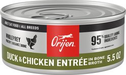 ORIJEN Premium Duck & Chicken Entree in Bone Broth Pate Wet Cat Food, 5.5-oz can, case of 12