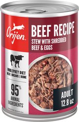 ORIJEN Real Meat Shreds Beef Stew Wet Dog Food Recipe, 12.8-oz can, case of 12