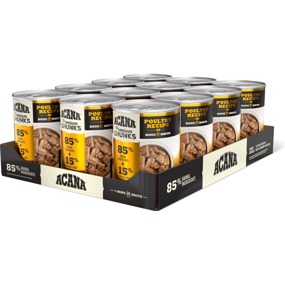 ACANA Premium Chunks Poultry in Bone Broth Grain-Free Wet Dog Food, 12.8-oz can, case of 12