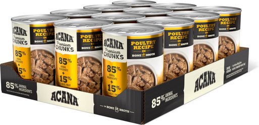 ACANA Premium Chunks Poultry in Bone Broth Grain-Free Wet Dog Food, 12.8-oz can, case of 12