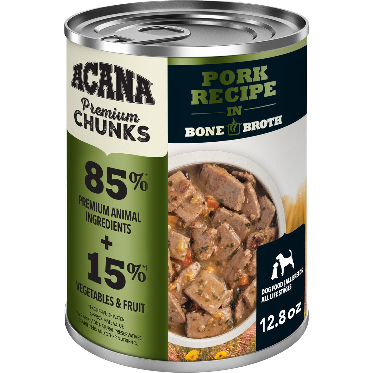 ACANA Premium Chunks Pork in Bone Broth Grain-Free Wet Dog Food, 12.8-oz can, case of 12