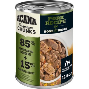 ACANA Premium Chunks Pork in Bone Broth Grain-Free Wet Dog Food, 12.8-oz can, case of 12
