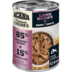 ACANA Premium Chunks Lamb in Bone Broth Grain-Free Wet Dog Food, 12.8-oz can, case of 12
