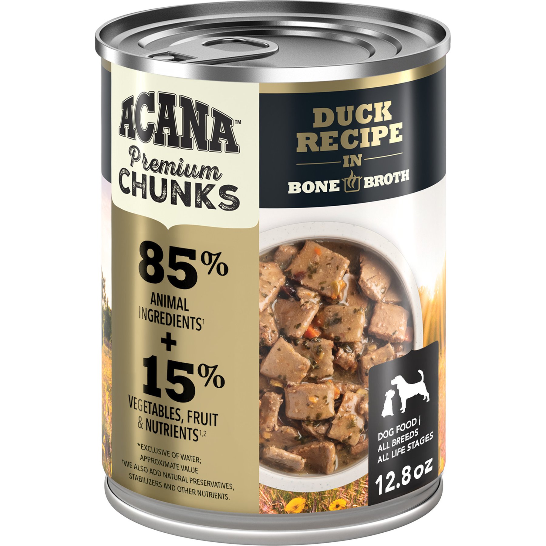 ACANA Premium Chunks Duck in Bone Broth Grain-Free Wet Dog Food, 12.8-oz can, case of 12