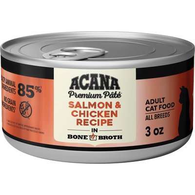 ACANA ACANA Premium Salmon & Chicken in Bone Broth Pate Wet Cat Food, 3-oz can, case of 24