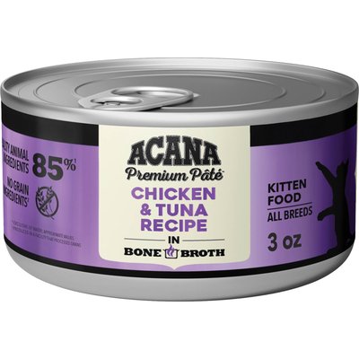 ACANA ACANA Premium Chicken & Tuna in Bone Broth Pate Kitten Wet Cat Food, 3-oz can, case of 24