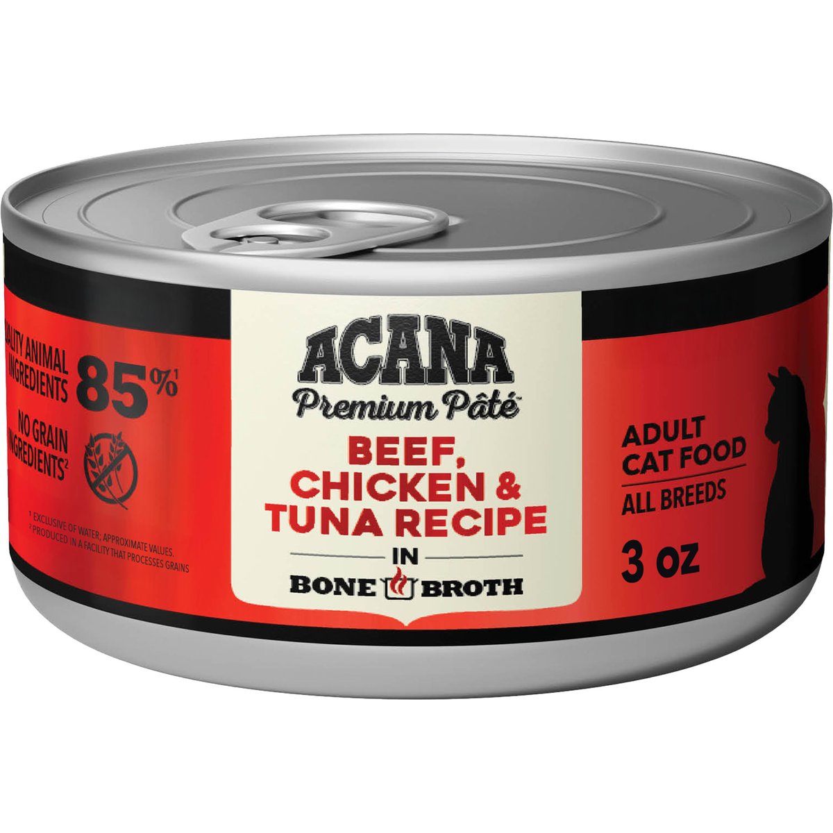 ACANA Premium Beef Chicken & Tuna in Bone Broth Pate Wet Cat Food, 3-oz can, case of 24