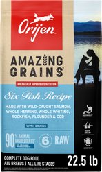ORIJEN Amazing Grains Six Fish High-Protein Dry Dog Food, 22.5-lb bag