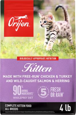 ORIJEN Kitten Grain-Free High-Protein Premium Dry Cat Food, 4-lb bag -  Chewy.com