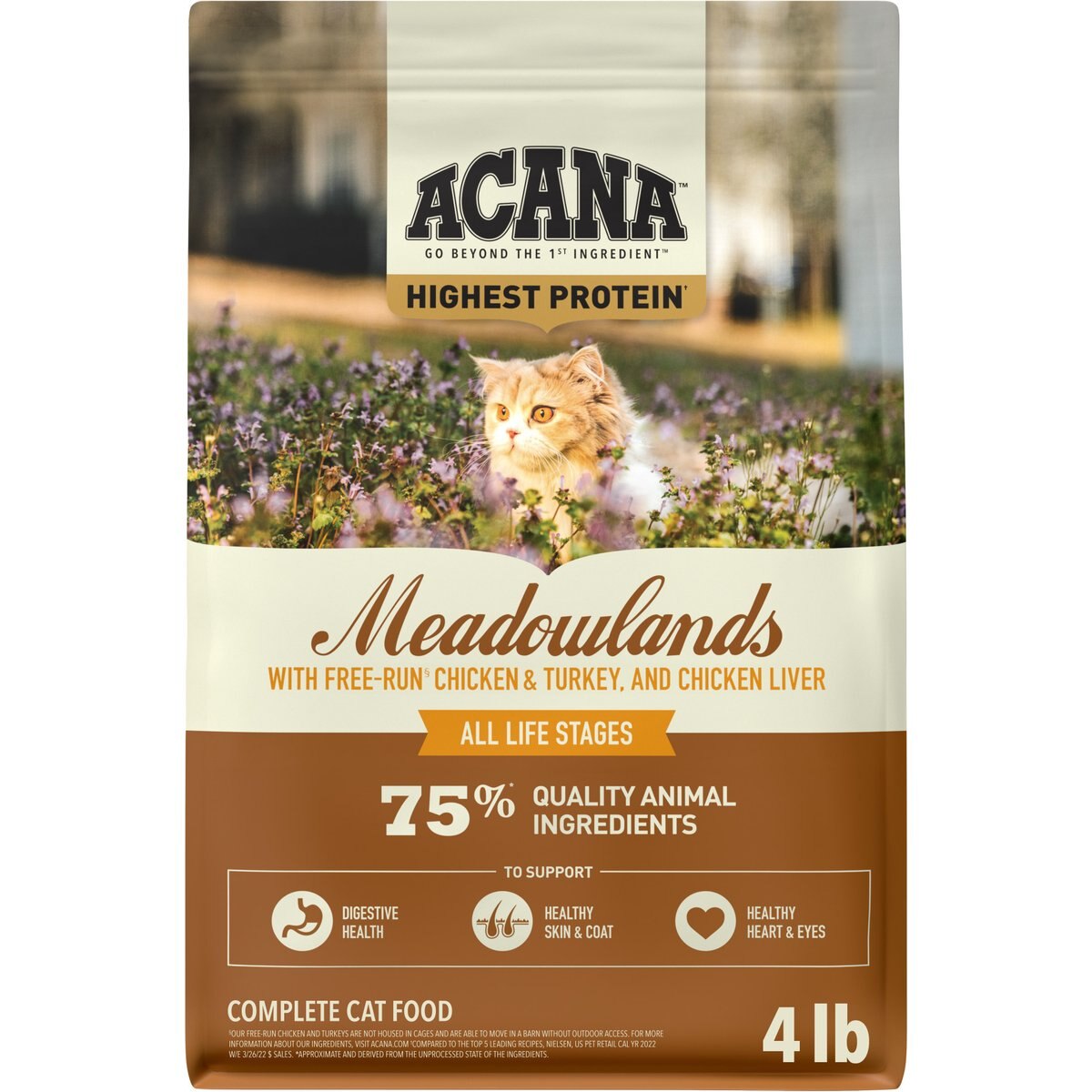 ACANA Meadowlands Chicken Turkey Fish & Cage-Free Eggs Grain-Free Dry Cat Food, 4-lb bag