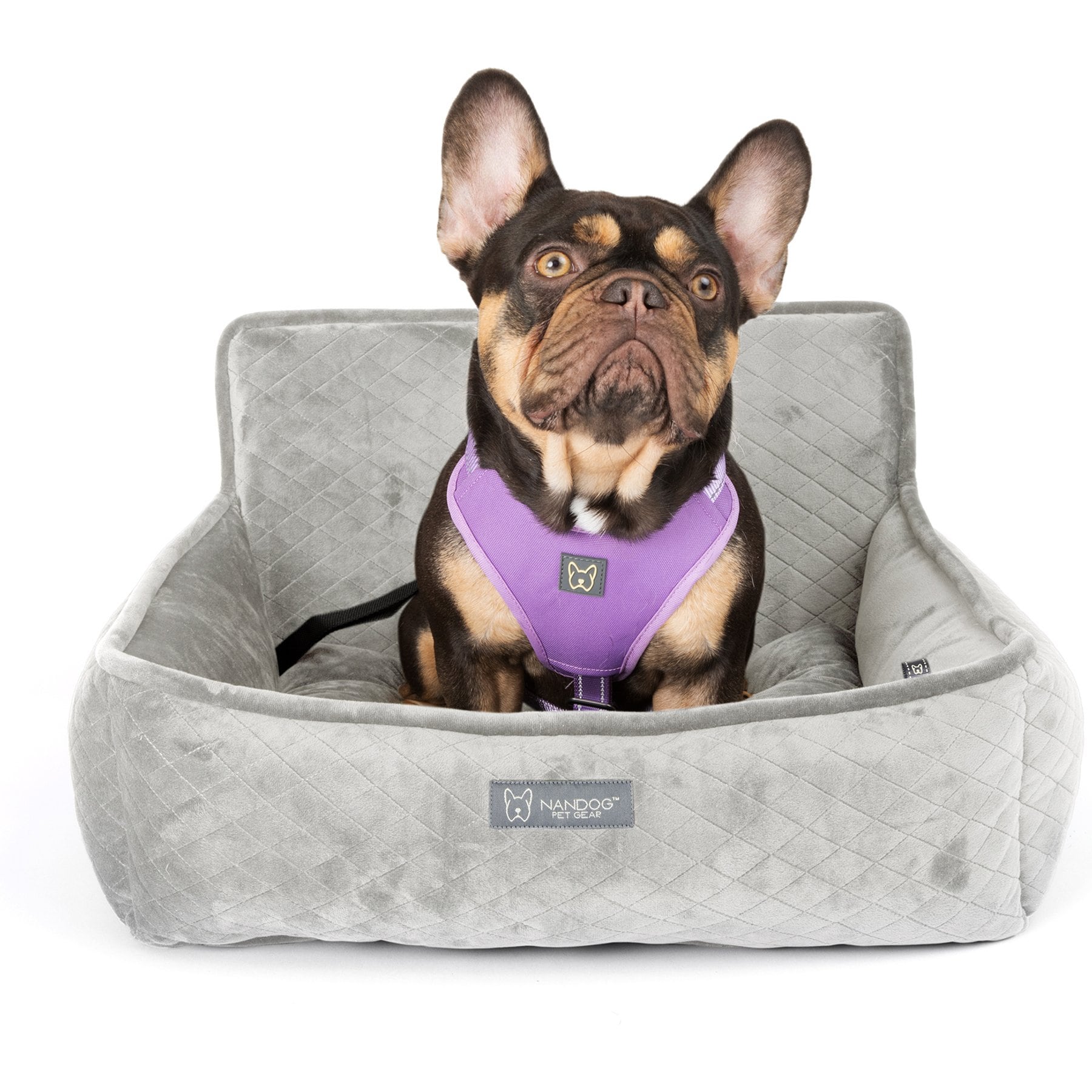 Nandog Quilted Micro-Plush Dog Car Seat Bed, Light Gray, Medium