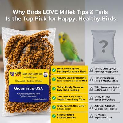 Show full view: Birds LOVE Economy & Thin Special Tips & Tails Spray Millet Bird Treats, 2.5 to 5-in, 1-lb bag slide 3 of 9