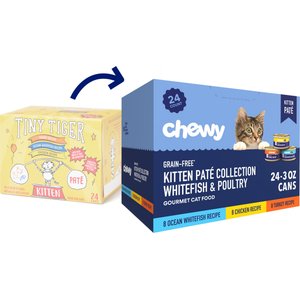 Chewy Made Kitten Pate Variety Pack Whitefish & Poultry Recipe Grain-Free Canned Cat Food (FORMERLY TINY TIGER), 3-oz can, case of 24