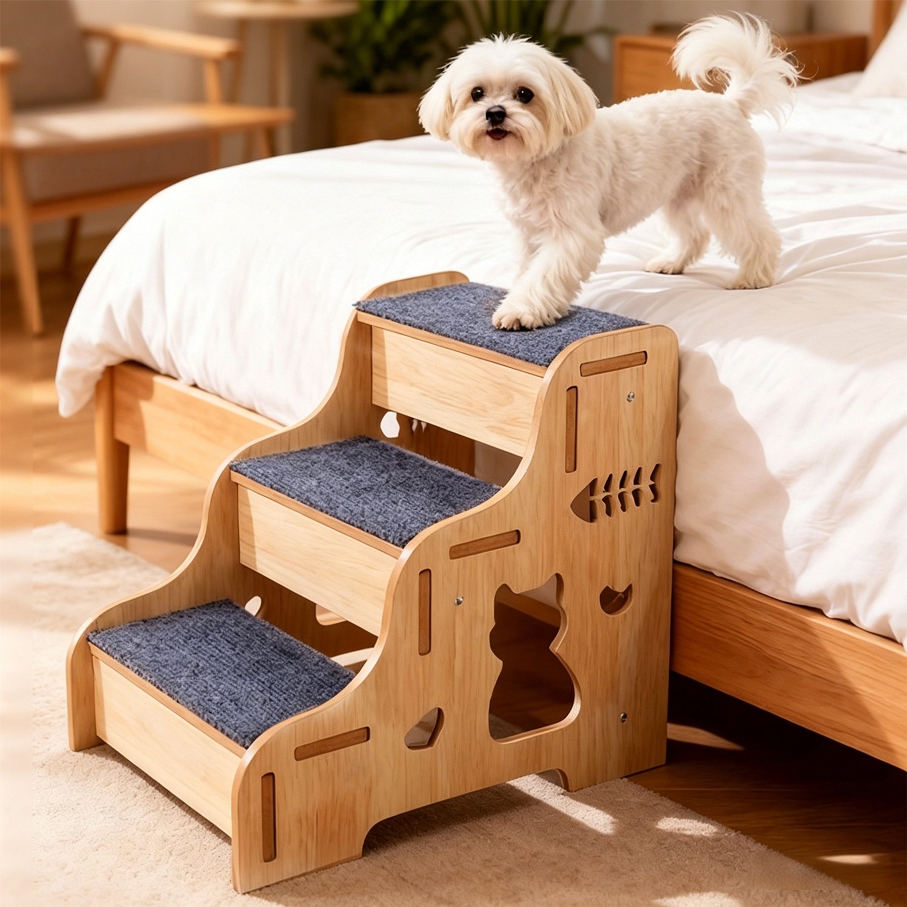 DOPZER Non-Slip Soft Fabric Dog & Cat Stairs, 3-step