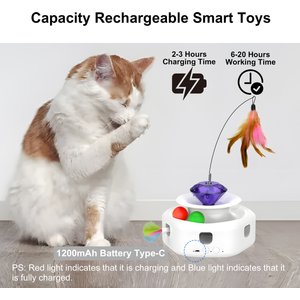 Shele Play Purrfect 4 in 1 Interactive Rotating Wand Cat Toy, White, Small