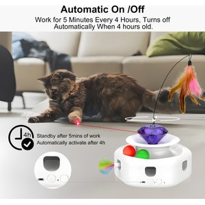Shele Play Purrfect 4 in 1 Interactive Rotating Wand Cat Toy, White, Small
