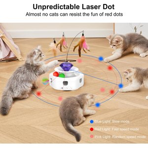 Shele Play Purrfect 4 in 1 Interactive Rotating Wand Cat Toy, White, Small