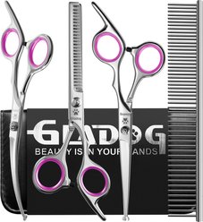 GLADOG Professional 5-in-1 Dog, Cat & Small Pet Grooming Scissors Kit with Grooming Comb, Red, 6-in, 4 count
