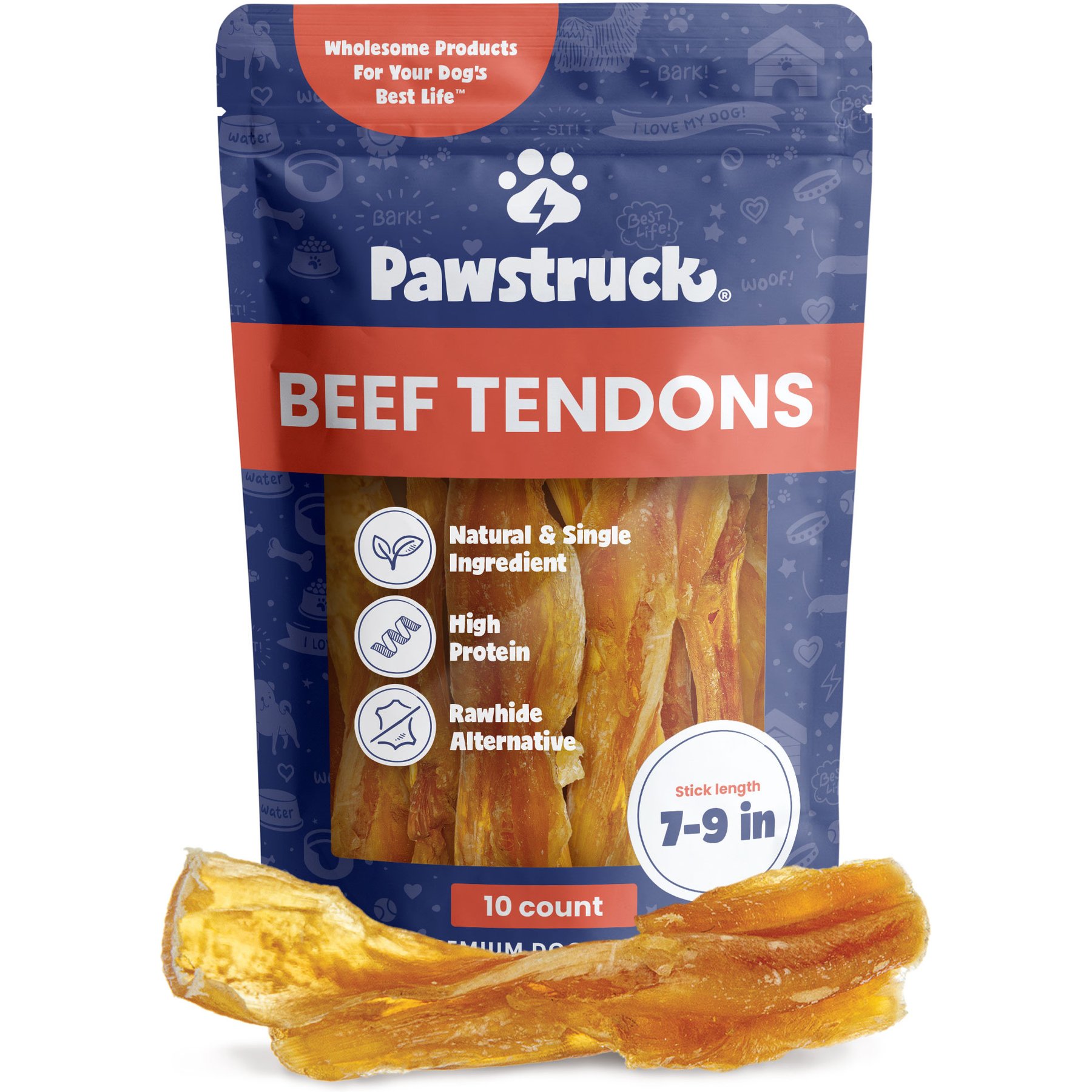 Pawstruck Natural 7 to 9 inch Beef Tendon Sticks Dog Chew Treats, 10 count