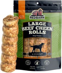Redbarn Pet Products All-Natural Chicken & Carrot Glazed Beef Cheek Rolls Dog Chew Treat, Large, 4 count