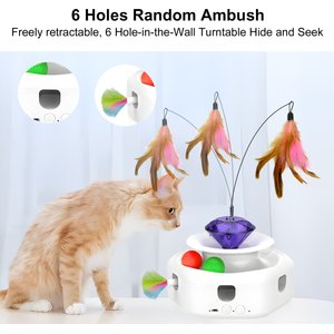 Shele Play Purrfect 4 in 1 Interactive Rotating Wand Cat Toy, White, Small