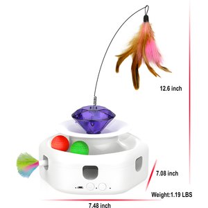 Shele Play Purrfect 4 in 1 Interactive Rotating Wand Cat Toy, White, Small