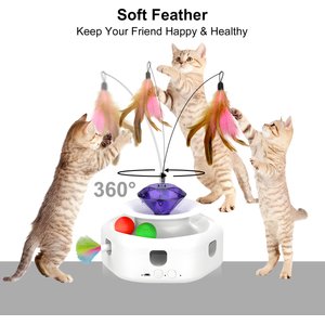 Shele Play Purrfect 4 in 1 Interactive Rotating Wand Cat Toy, White, Small
