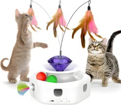 Shele Play Purrfect 4 in 1 Interactive Rotating Wand Cat Toy, White, Small