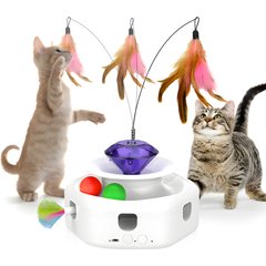 Shele Play Purrfect 4 in 1 Interactive Rotating Wand Cat Toy, White, Small