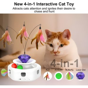 Shele Play Purrfect 4 in 1 Interactive Rotating Wand Cat Toy, White, Small