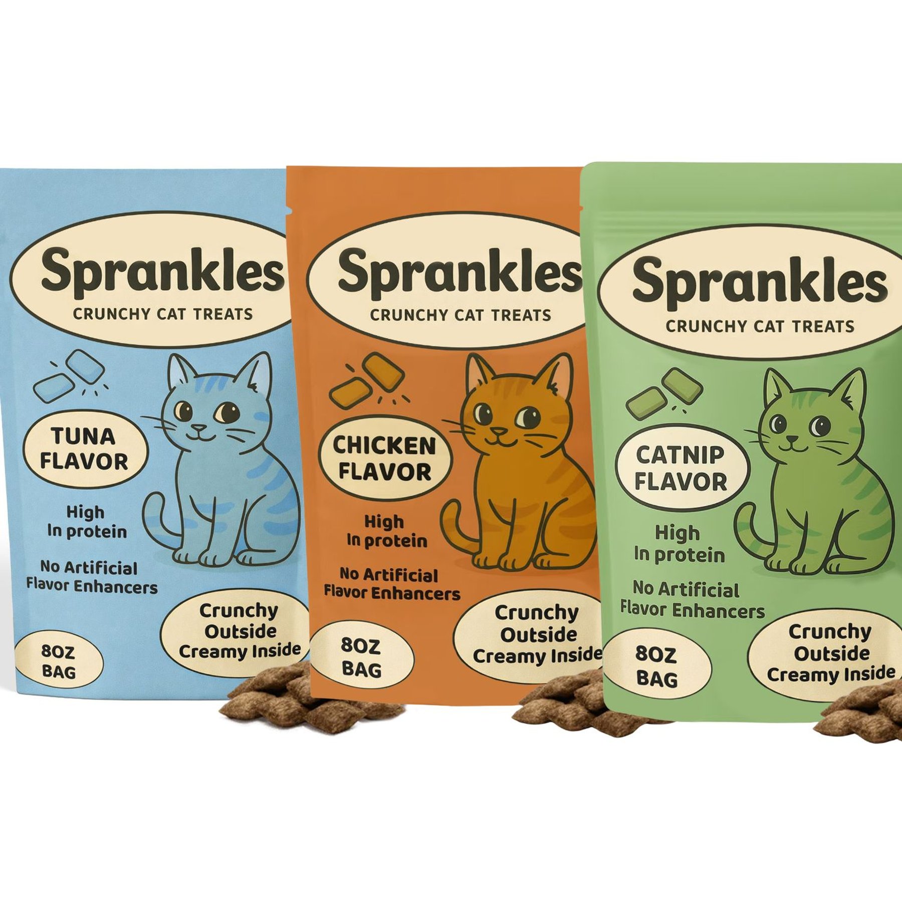 Sprankles Variety Chicken, Tuna & Catnip, Flavored Crunchy Filled Cat Treats, 8-oz bag, case of 3