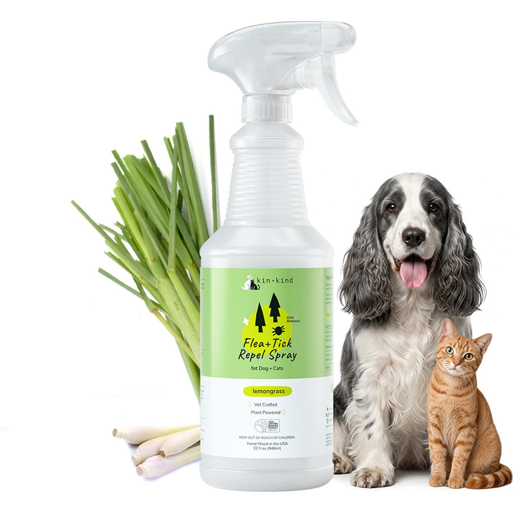 kin+kind Flea+Tick Lemongrass Repel Spray for Dogs & Cats, 32-fl oz bottle