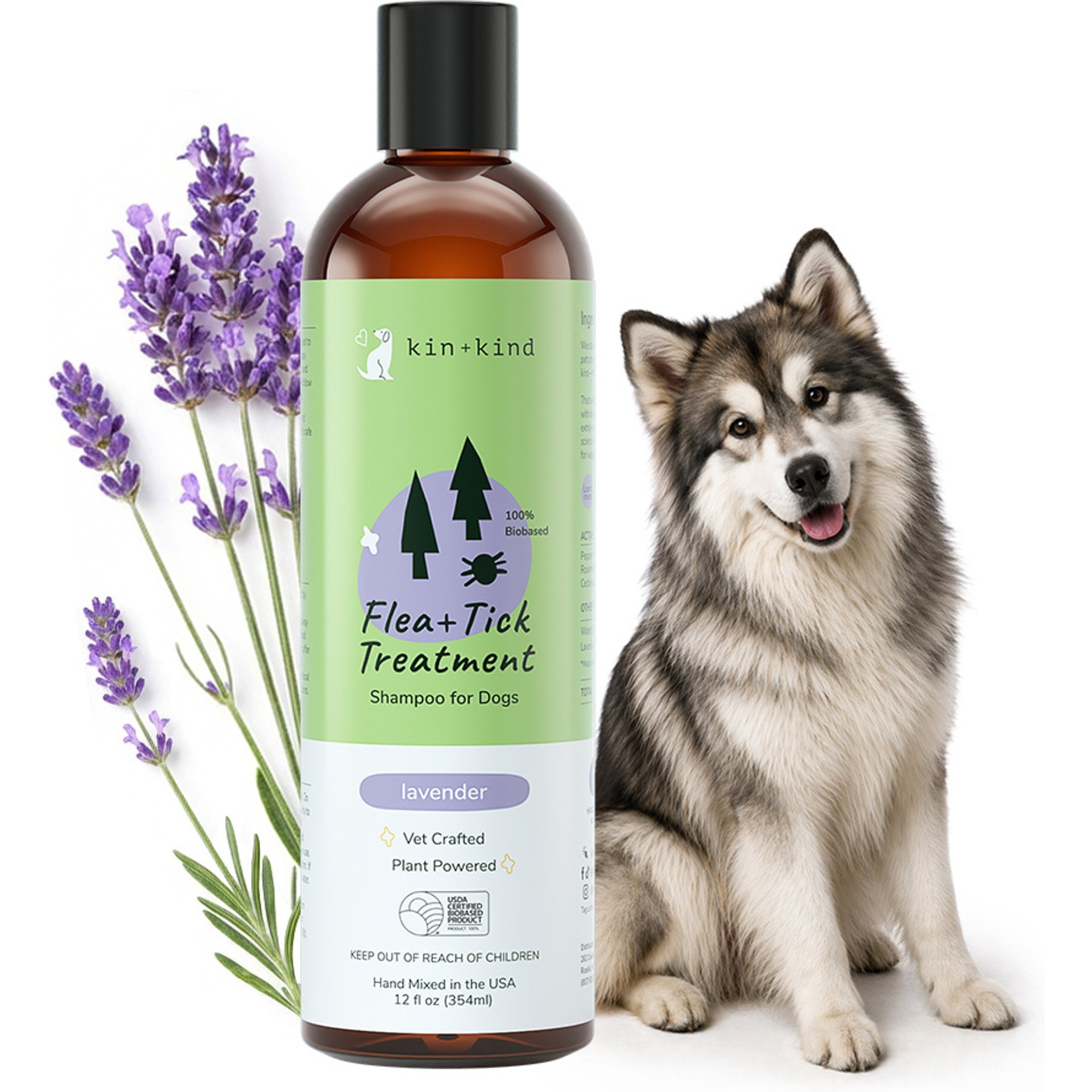 kin+kind Flea+Tick Lavender Treatment Shampoo for Dogs, 12-fl oz