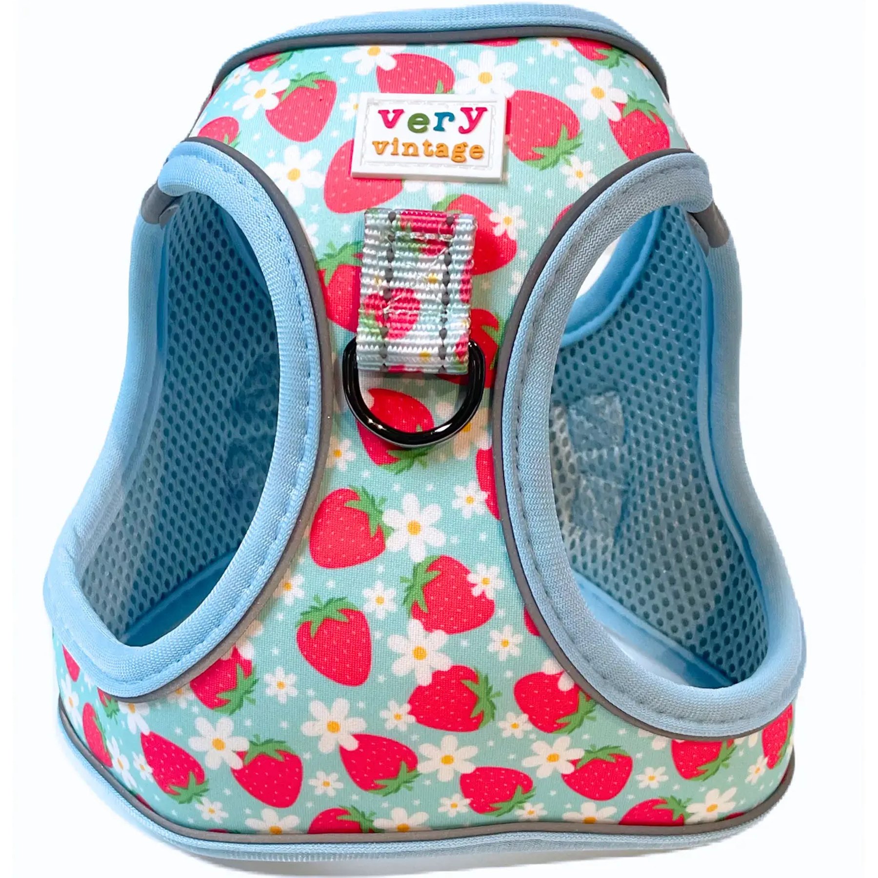 Very Vintage Designs Berry Bestie Eco-Friendly Step-In Vest Dog Harness, Light Blue Multi, Small: 15 to 16-in chest