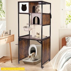 Aivituvin-AIR7015 Wooden Cat Litter Box Enclosure with Metal Frame House, Brown, Medium slide 2 of 6