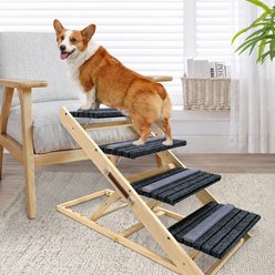 NonoPets 3-in-1 Foldable & Adjustable Wooden Dog Ramp & Stairs