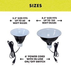 Zilla Premium Reflector Light & Heat Black Ceramic Dome Lighting Fixture, 8.5-in