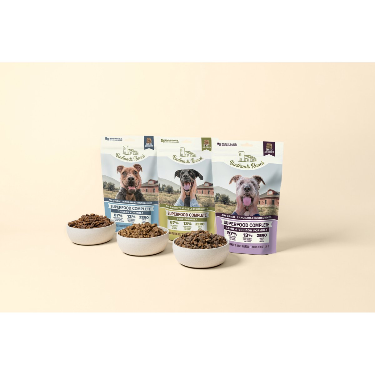 Badlands Ranch Superfood Complete Variety Pack Grain-Free Air-Dried Dog Food, 11.5-oz bag, case of 3